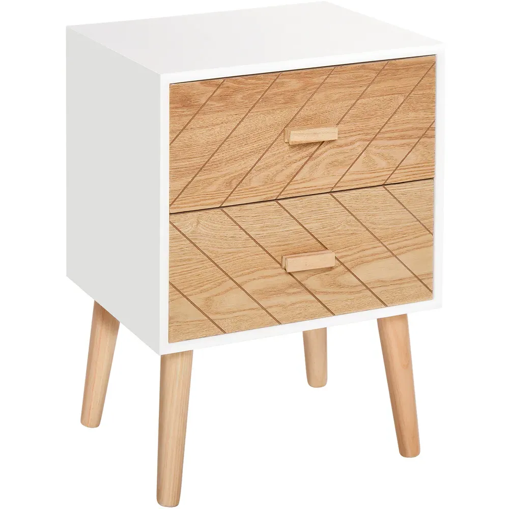 Nordic 2 Drawer Bedside Table - White, Wood