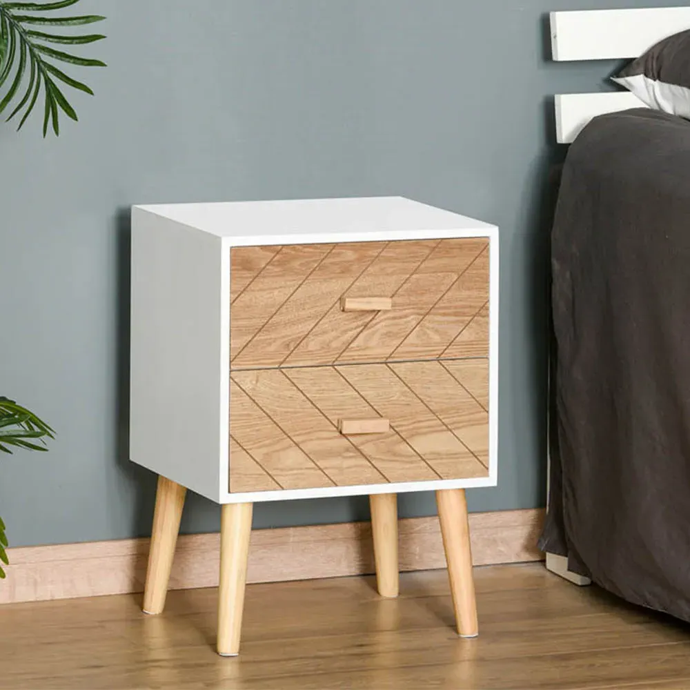 Nordic 2 Drawer Bedside Table - White, Wood