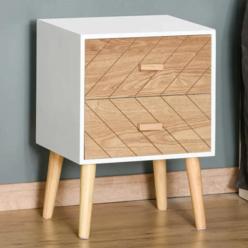 Nordic 2 Drawer Bedside Table - White, Wood