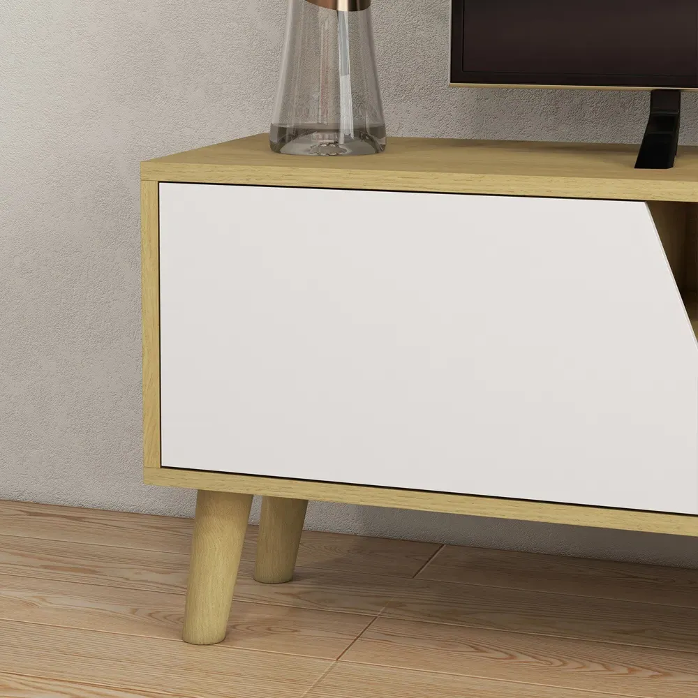 Oak TV Unit Cabinet for 65 Inch TV with Shelves - Brown