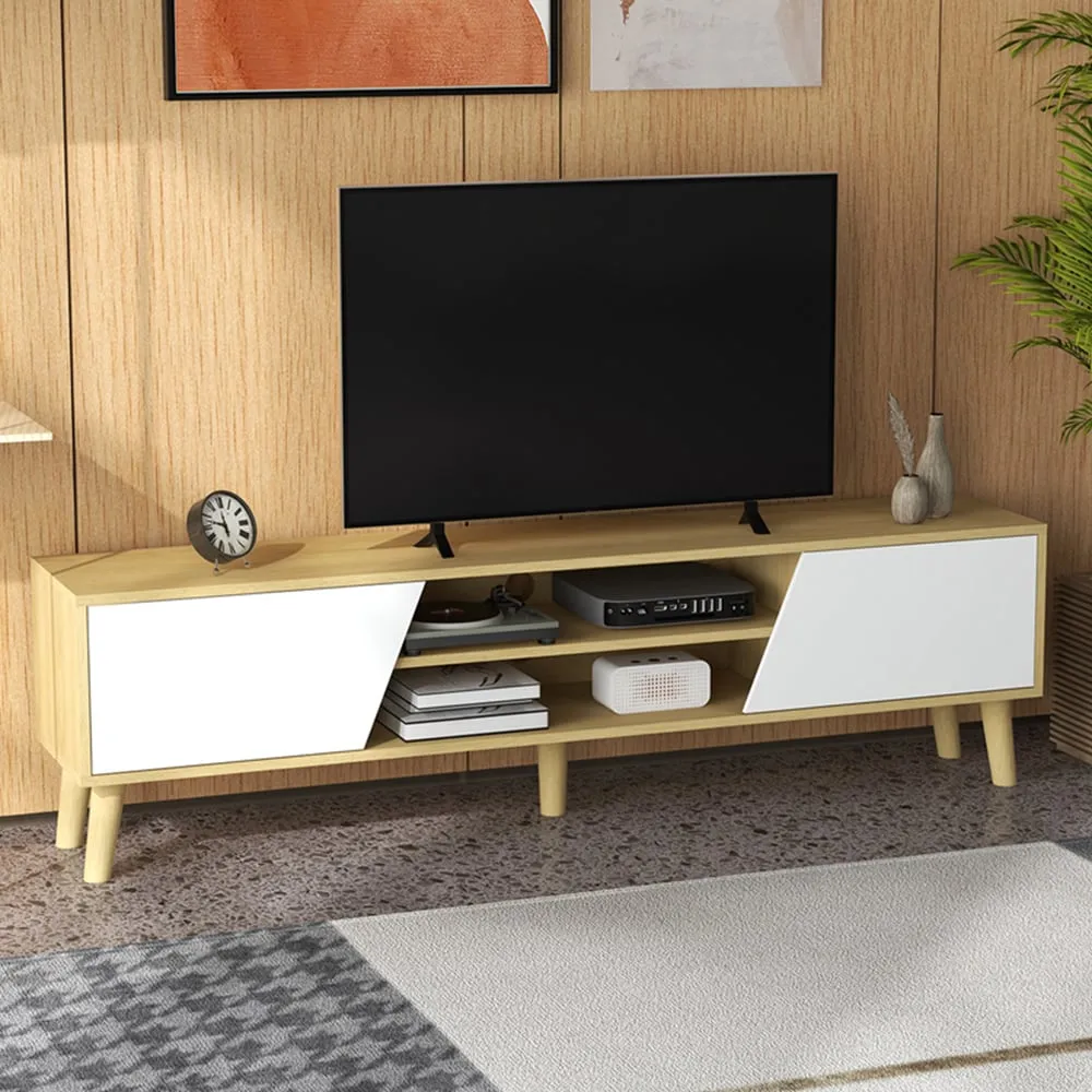Oak TV Unit Cabinet for 65 Inch TV with Shelves - Brown image