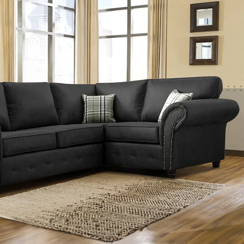 Oakana 4-Seater Left Hand Corner Sofa - Black, Leather