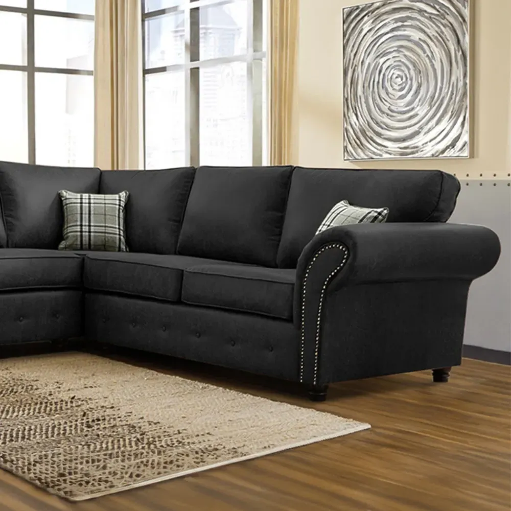 Oakana 4-Seater Right Hand Corner Sofa - Black, Leather