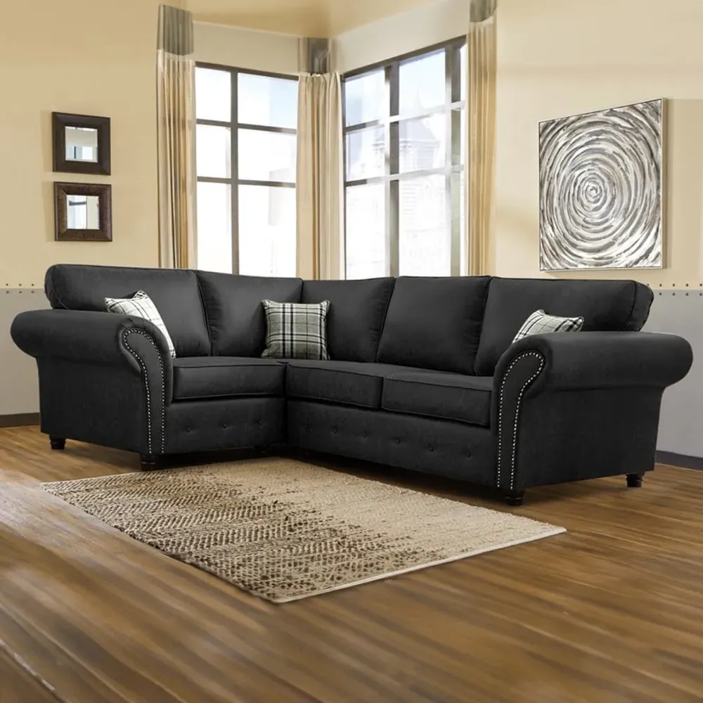 Oakana 4-Seater Right Hand Corner Sofa - Black, Leather