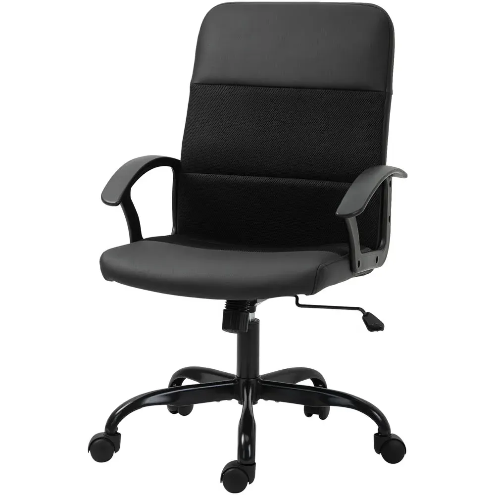 Office Chair with Adjustable Height - Black, PVC Leather