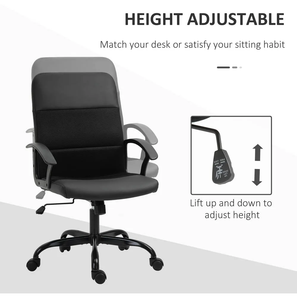 Office Chair with Adjustable Height - Black, PVC Leather