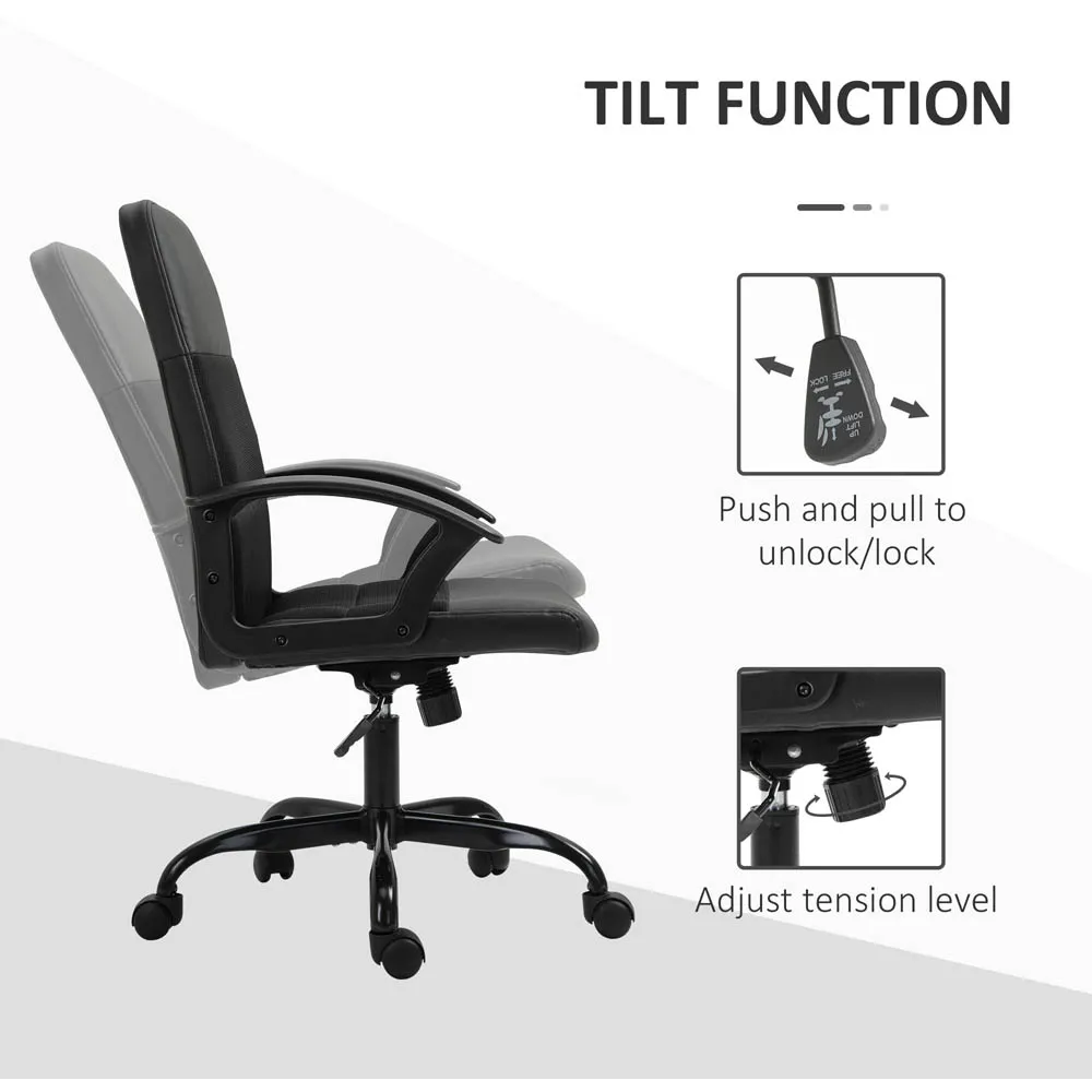 Office Chair with Adjustable Height - Black, PVC Leather