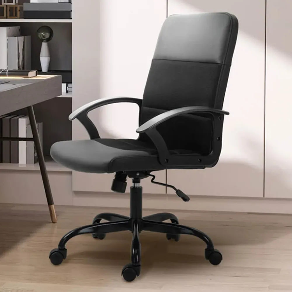 Office Chair with Adjustable Height - Black, PVC Leather image