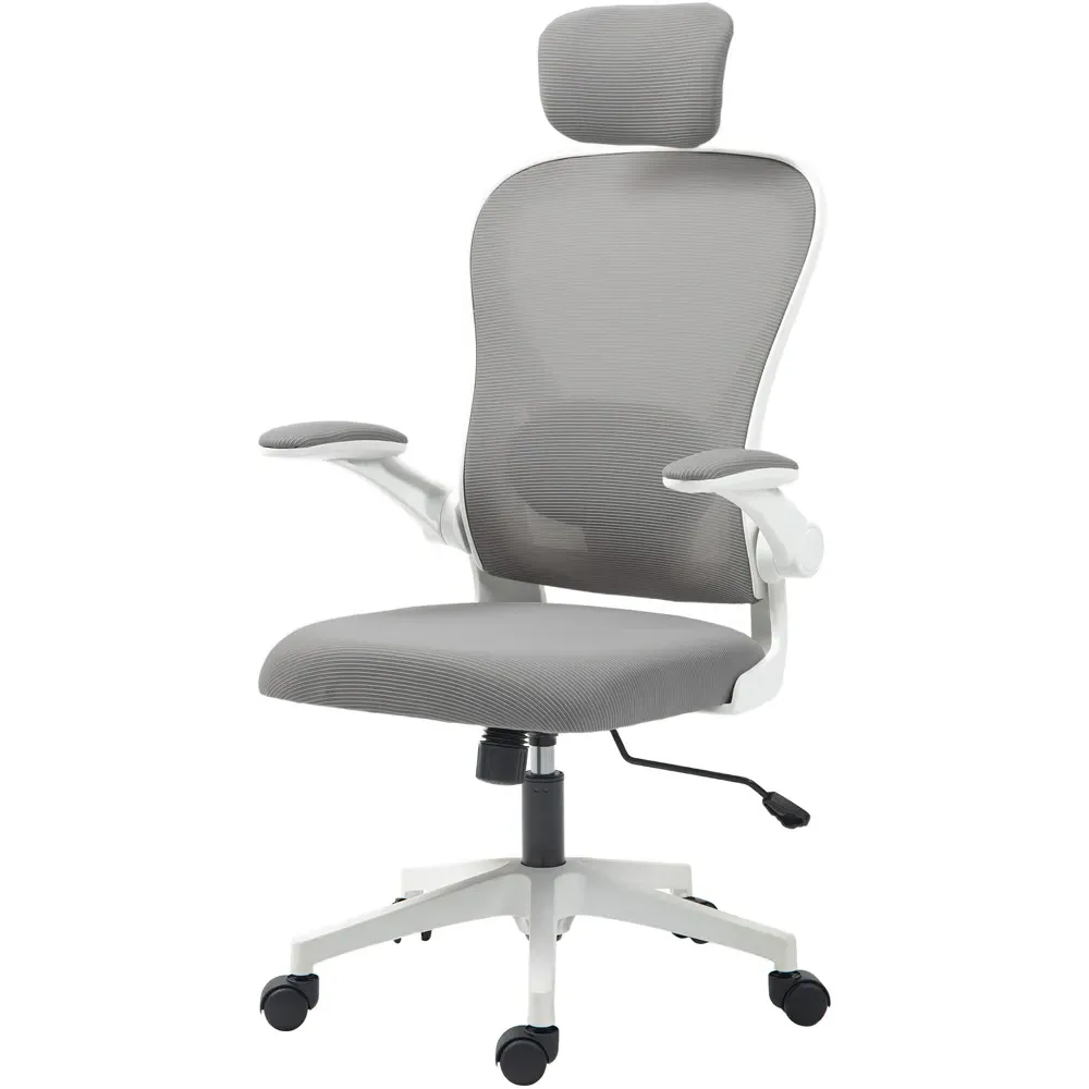 Office Chair with Headrest and Lumbar Support - Grey, Mesh