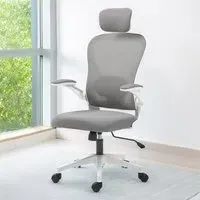 Office Chair with Headrest and Lumbar Support - Grey, Mesh
