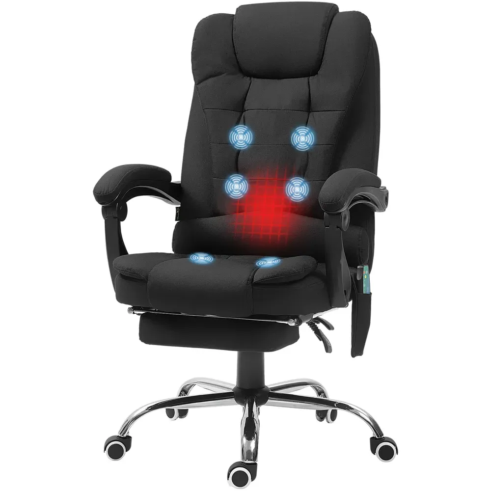 Office Chair with Massage and Heat - Black, Microfibre