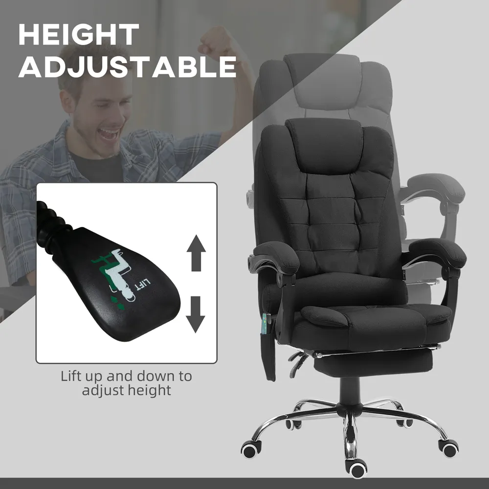 Office Chair with Massage and Heat - Black, Microfibre