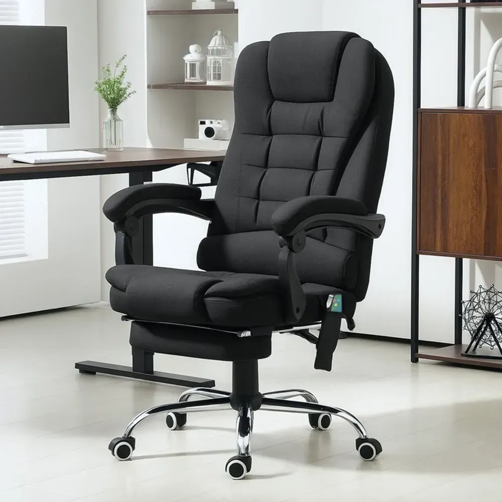 Office Chair with Massage and Heat - Black, Microfibre