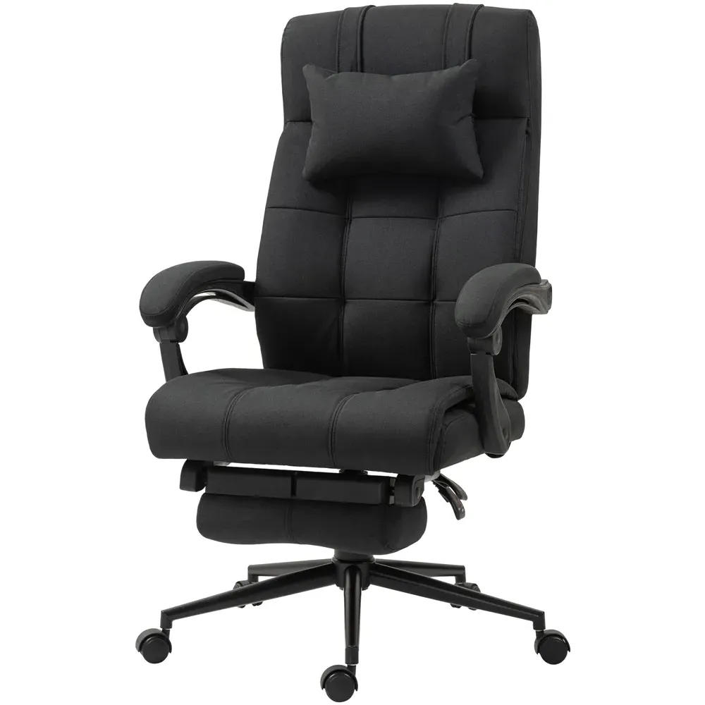Office Chair with Wheels and Footrest - Black