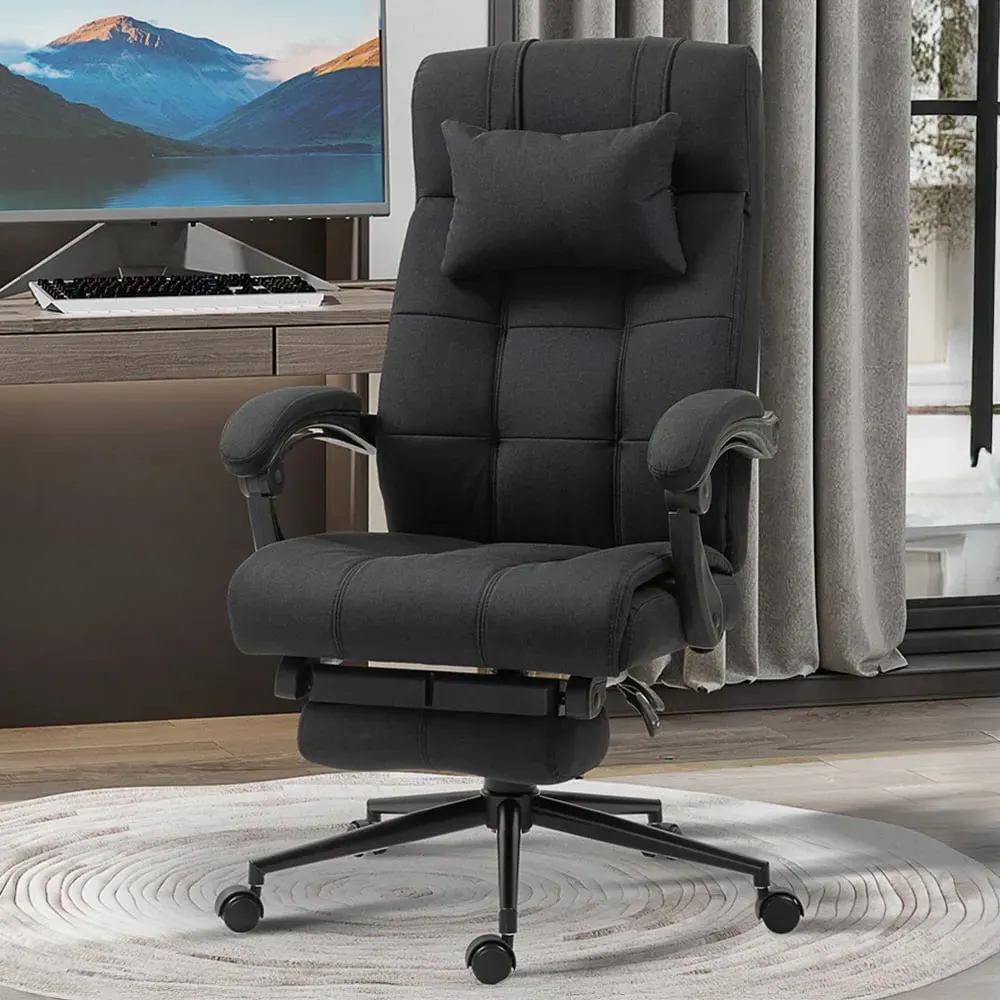 Office Chair with Wheels and Footrest - Black