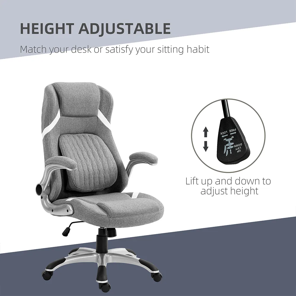 Office Desk Chair with Adjustable Height - Grey, Fabric