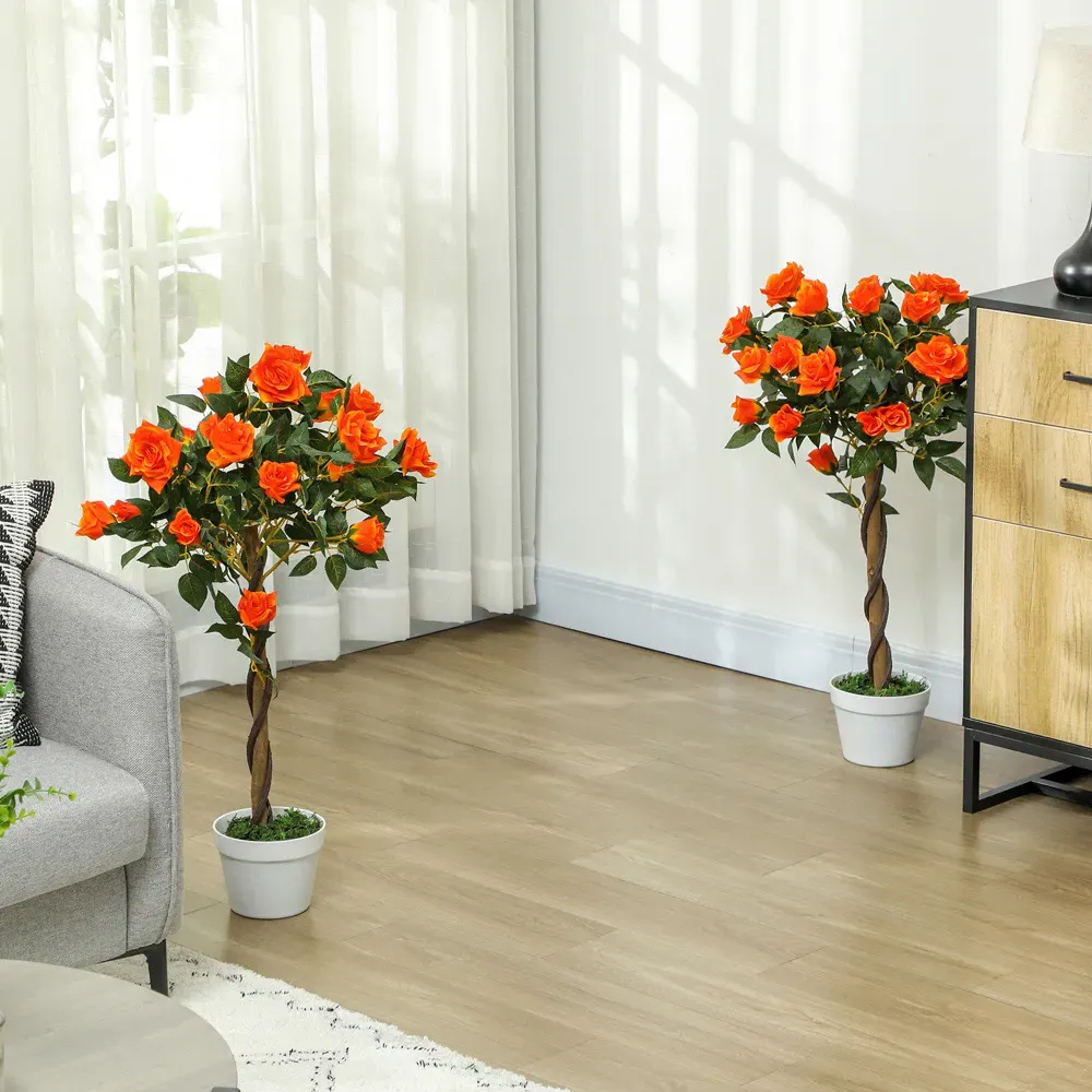 Orange Rose Artificial Tree in Pot 90cm 2 Pack