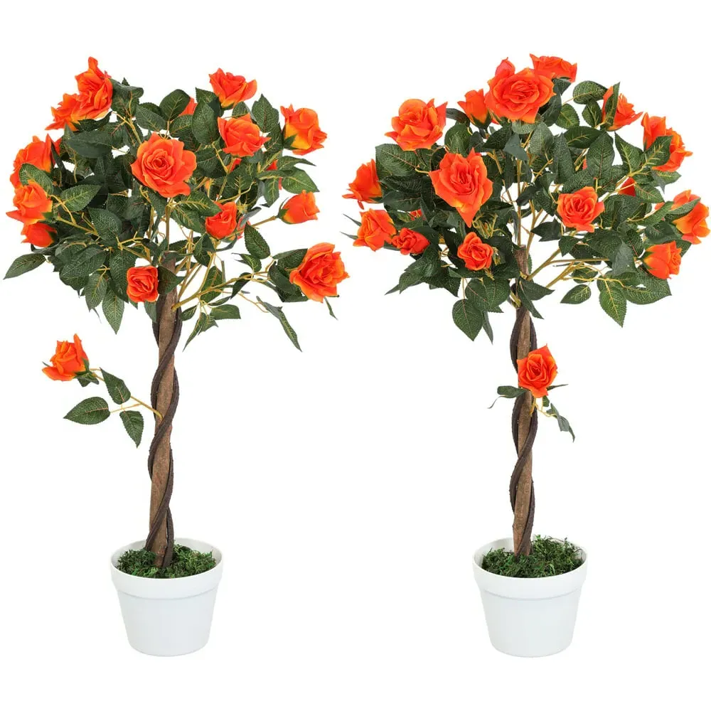 Orange Rose Artificial Tree in Pot 90cm 2 Pack