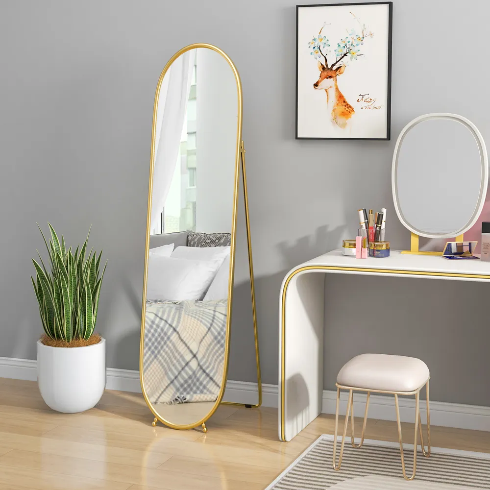 Oval Full Length Mirror - Gold, Metal