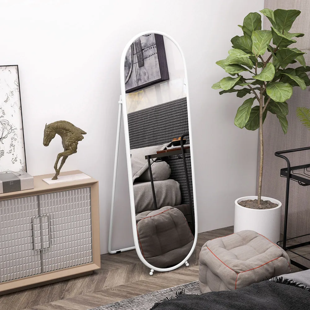 Oval Full Length Mirror with Stand - White