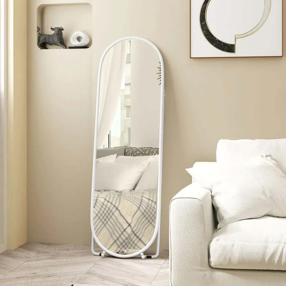 Oval Full Length Mirror with Stand - White