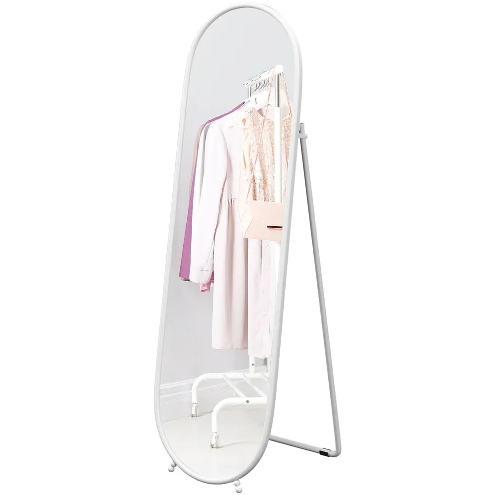 Oval Full Length Mirror with Stand - White