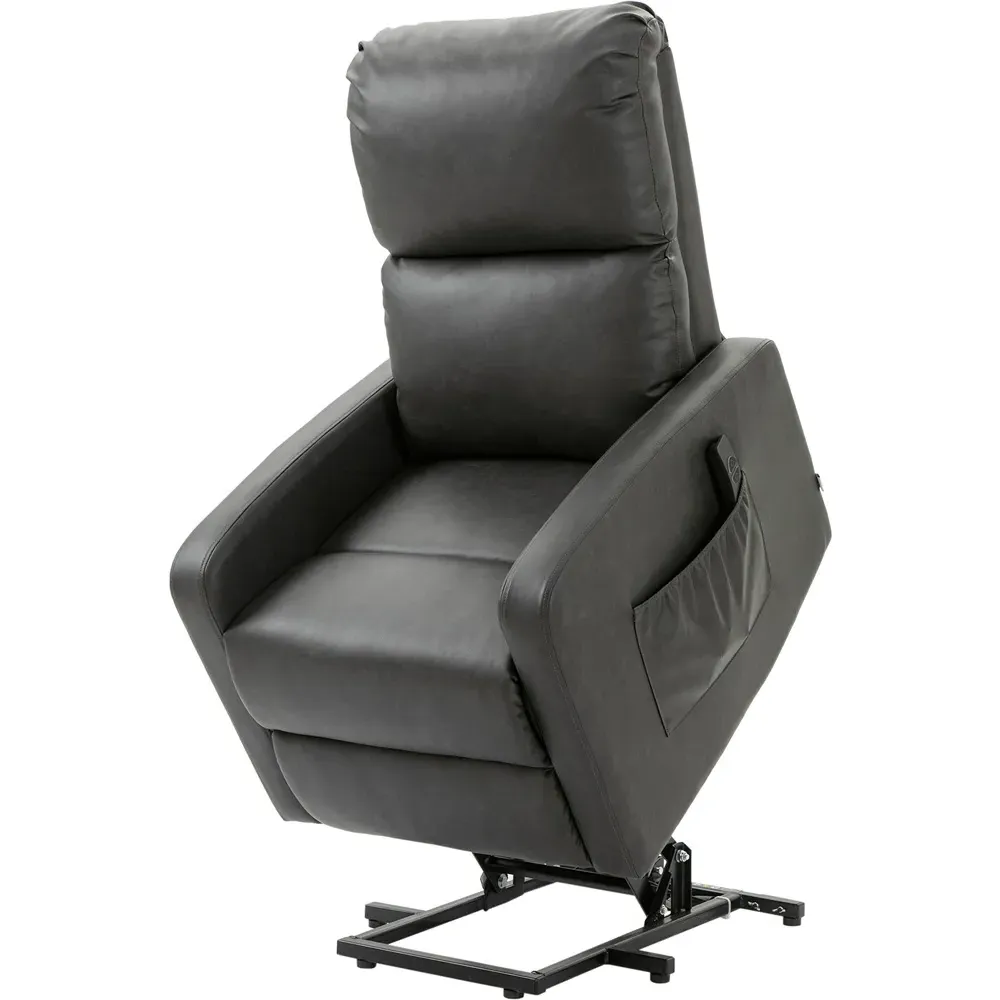 Oversized Riser Recliner Chair with Remote - Charcoal Grey, Faux Leather