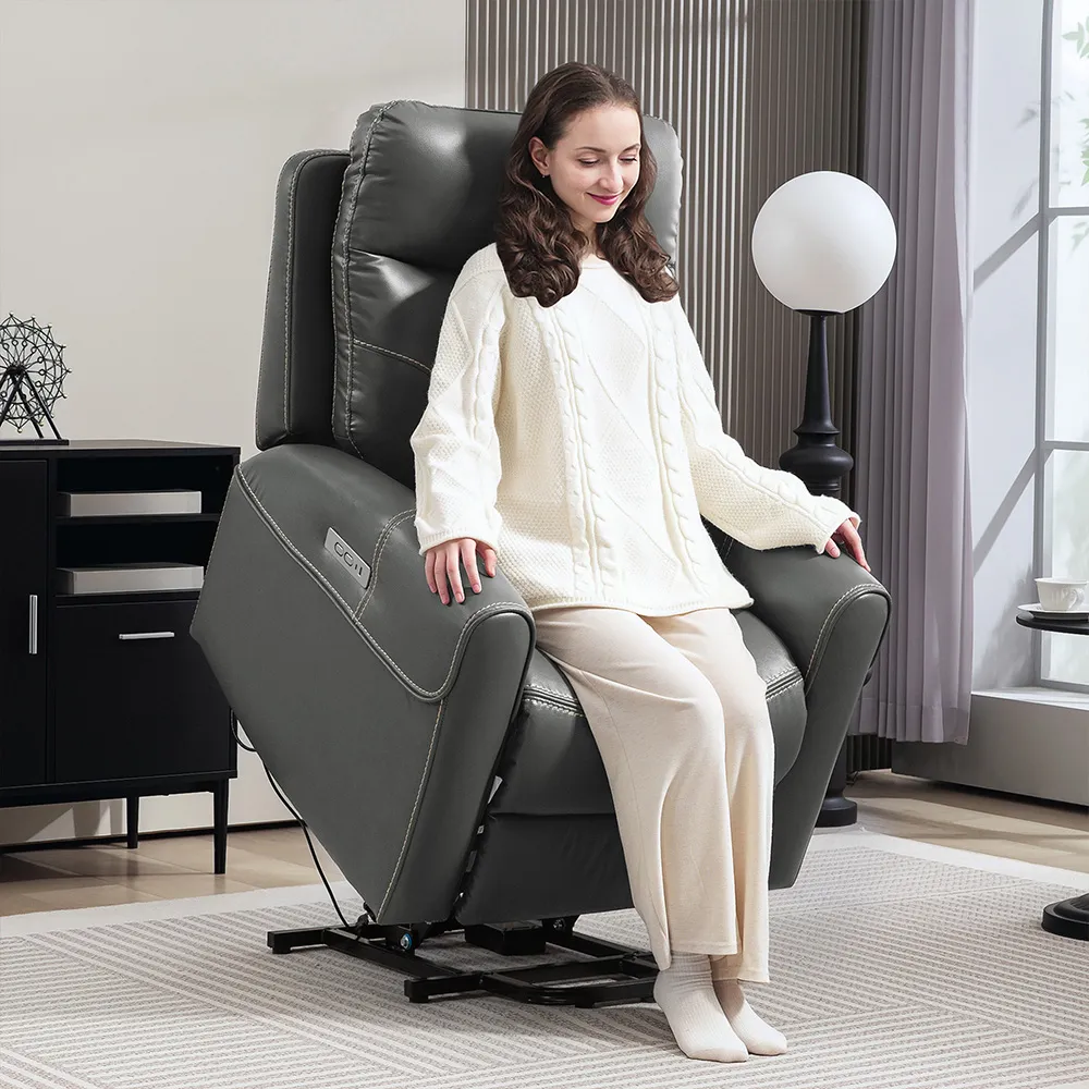 Overstuffed Riser Recliner Chair with USB Ports - Grey