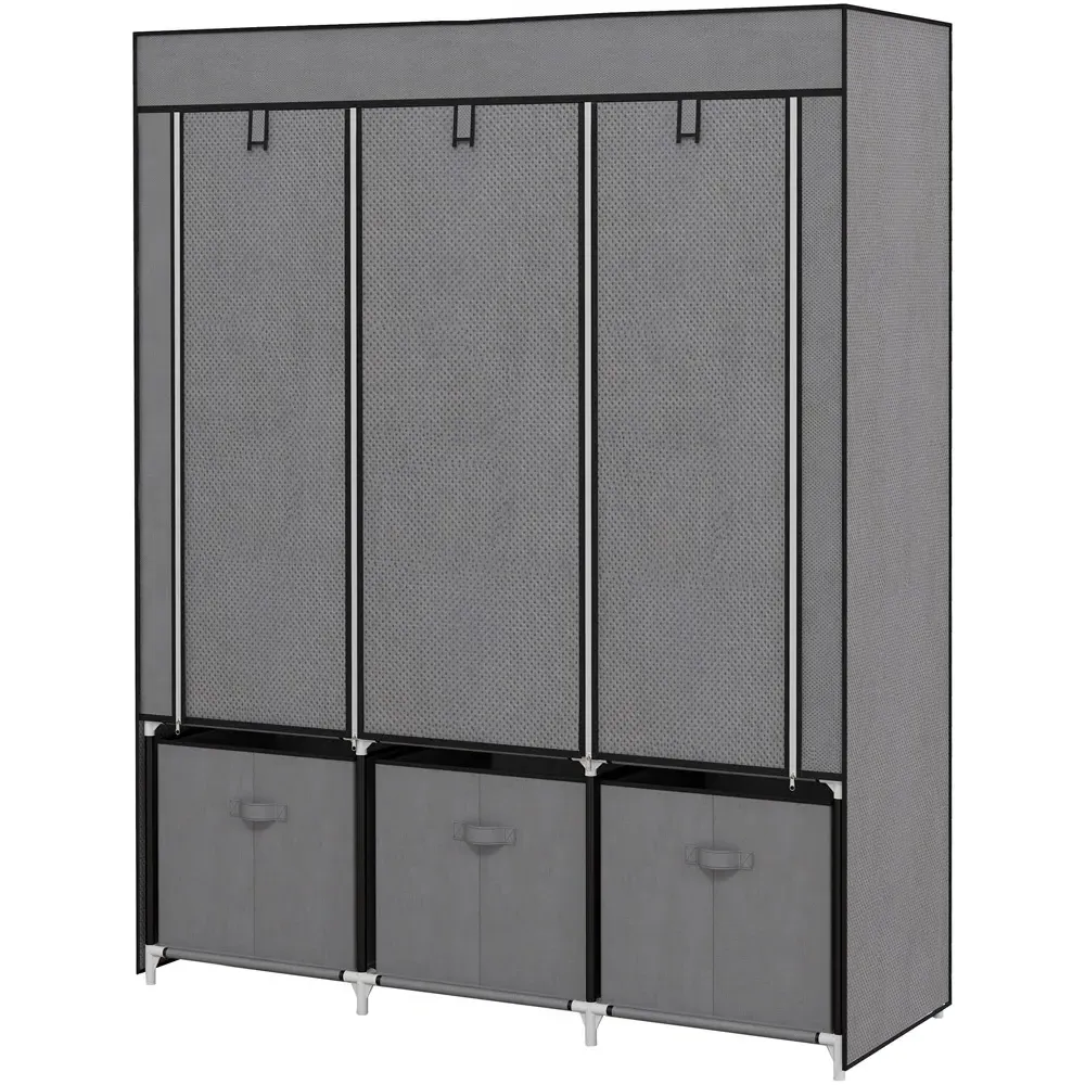Portable Fabric Wardrobe with Drawers - Dark Grey