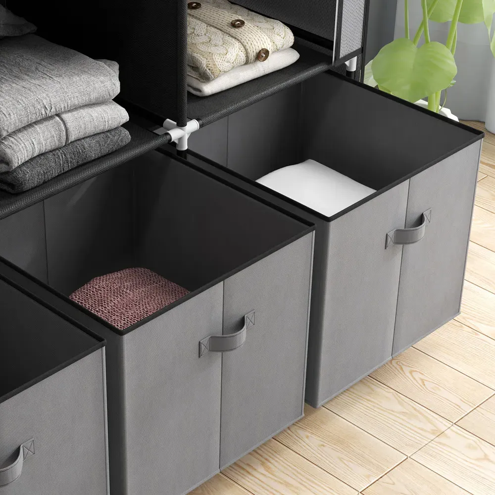 Portable Fabric Wardrobe with Drawers - Dark Grey