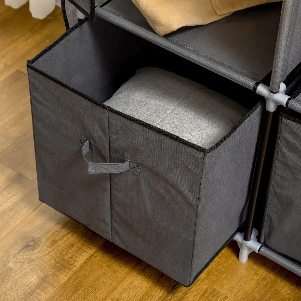Portable Fabric Wardrobe with Drawers - Dark Grey