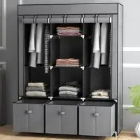 Portable Fabric Wardrobe with Drawers - Dark Grey