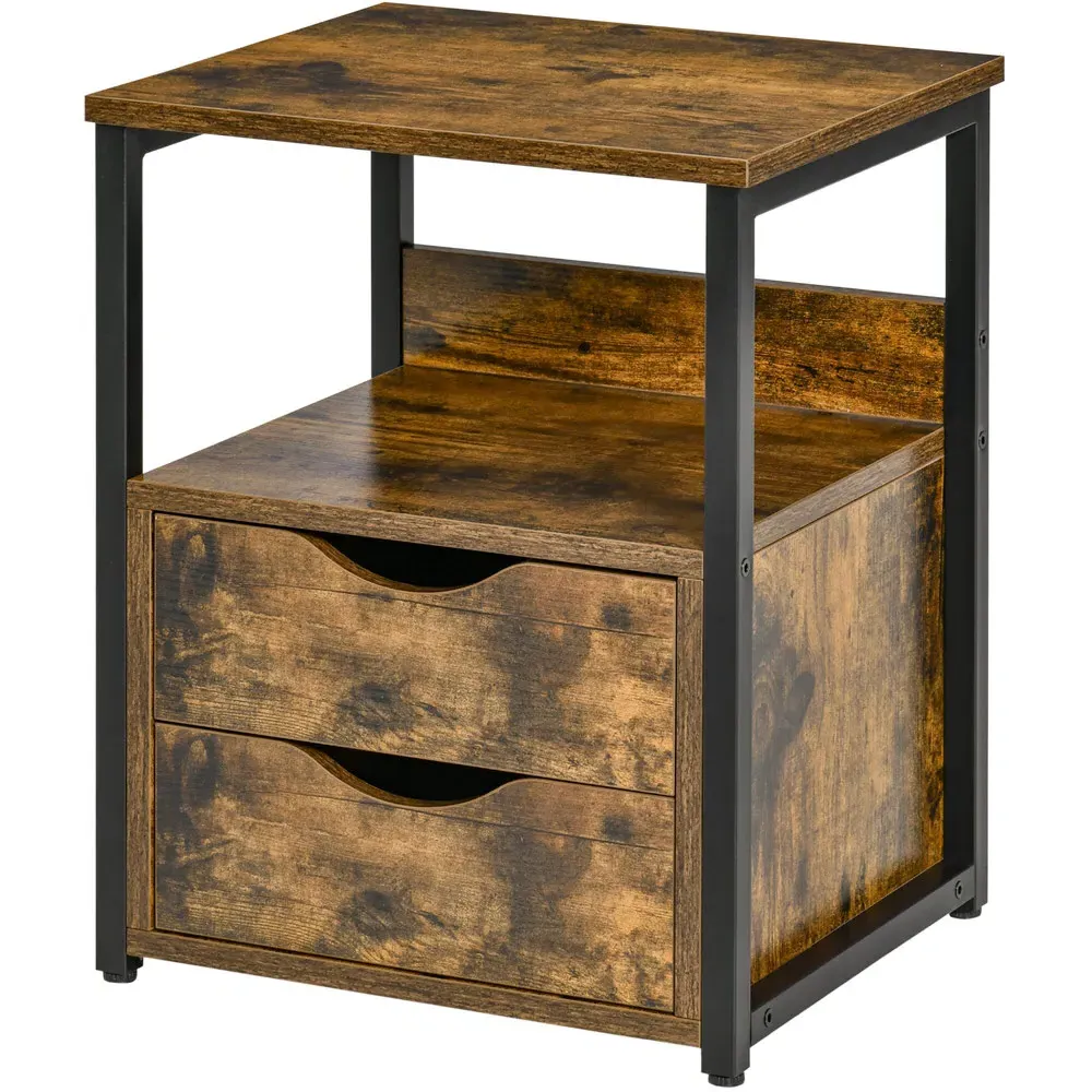 Portland 2 Drawer Side Table - Brown