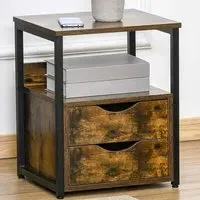 Portland 2 Drawer Side Table - Brown