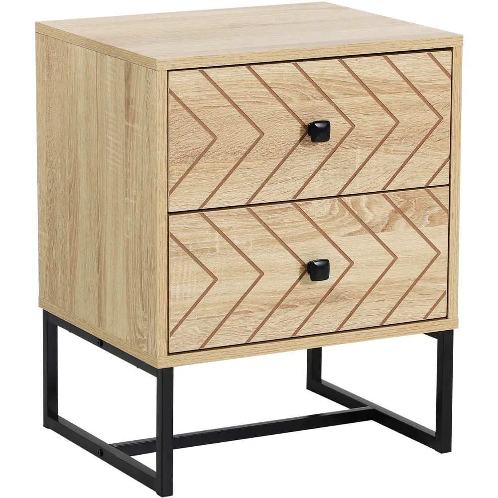 Portland 2 Drawer Zig Zag Bedside Table - Brown, Melamine