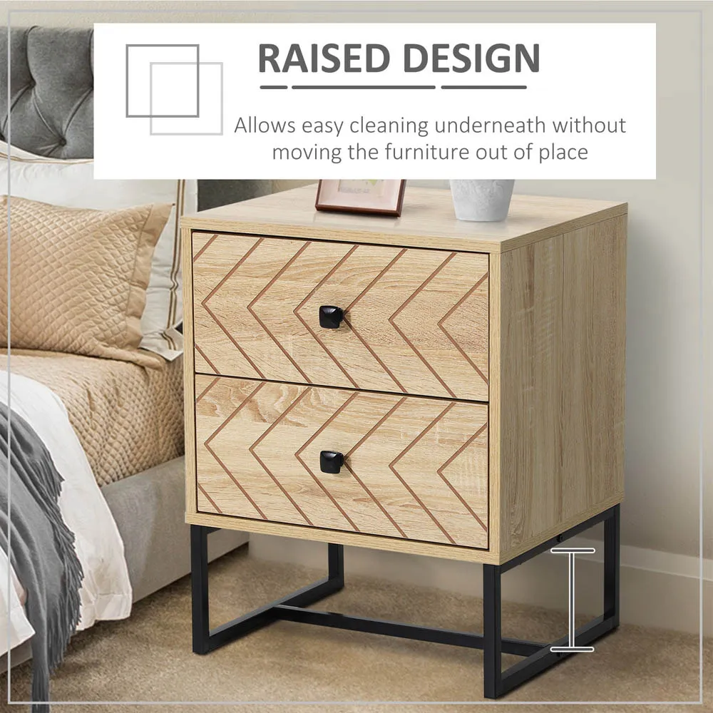 Portland 2 Drawer Zig Zag Bedside Table - Brown, Melamine