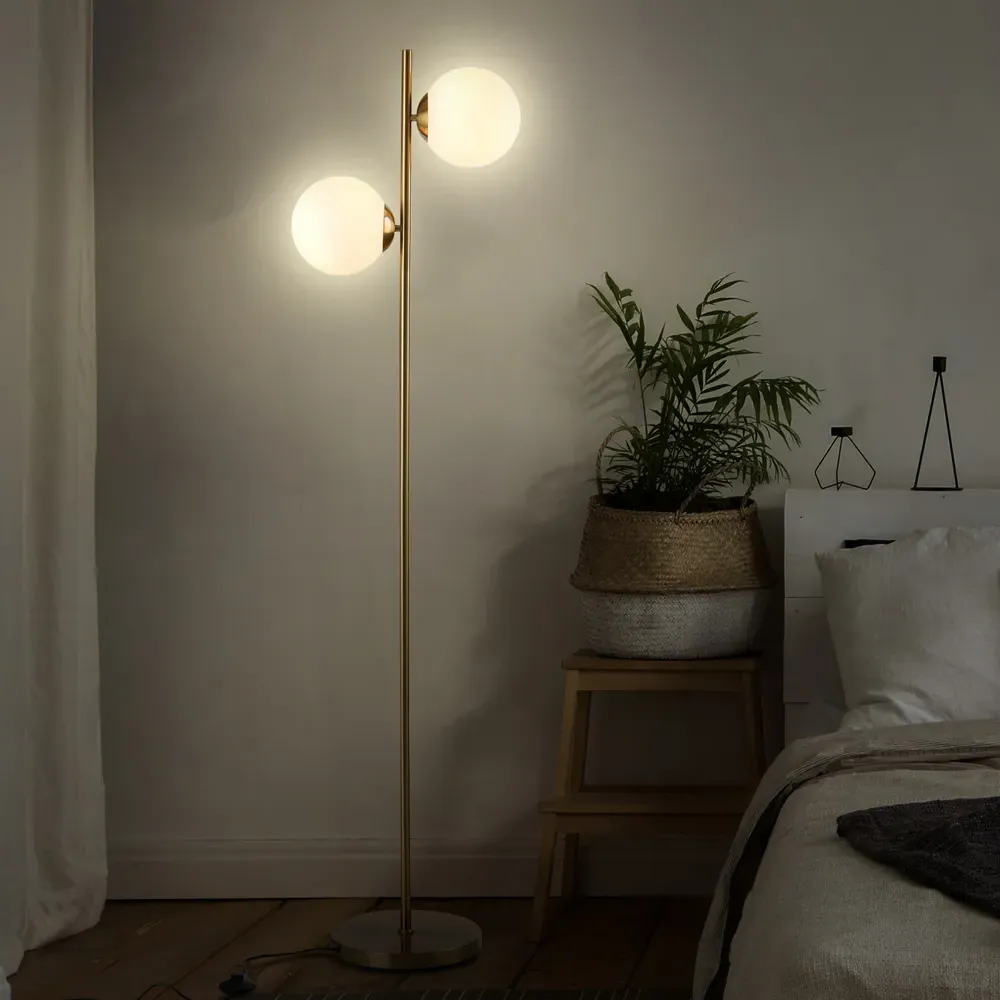 Portland 2 Glass Shade Floor Lamp - Gold