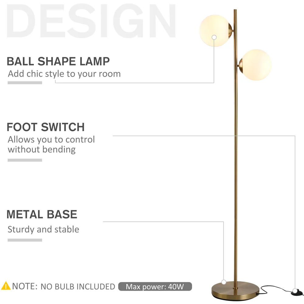 Portland 2 Glass Shade Floor Lamp - Gold