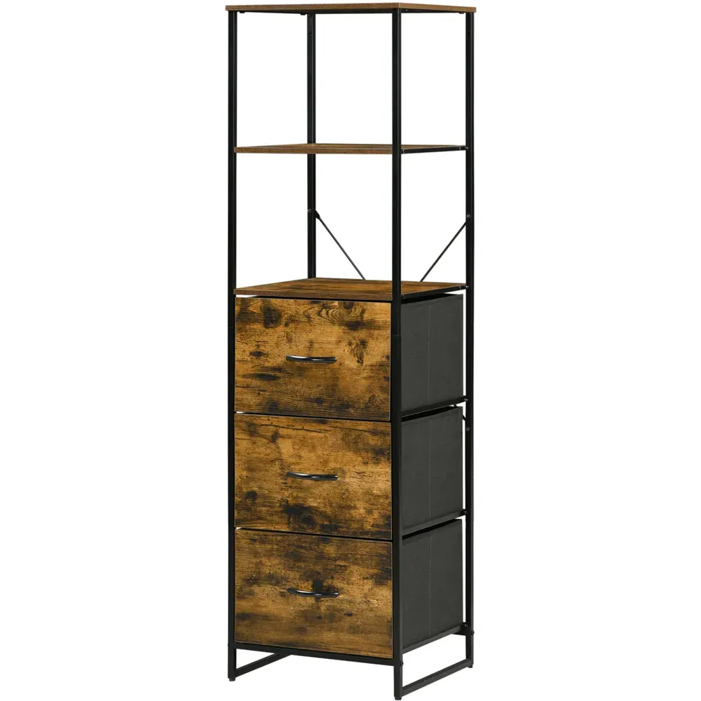 Portland 3 Drawer Tall Bookcase - Brown