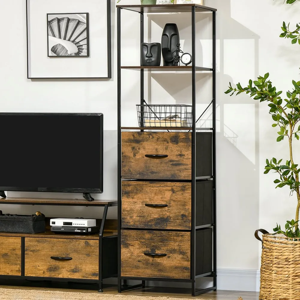 Portland 3 Drawer Tall Bookcase - Brown image