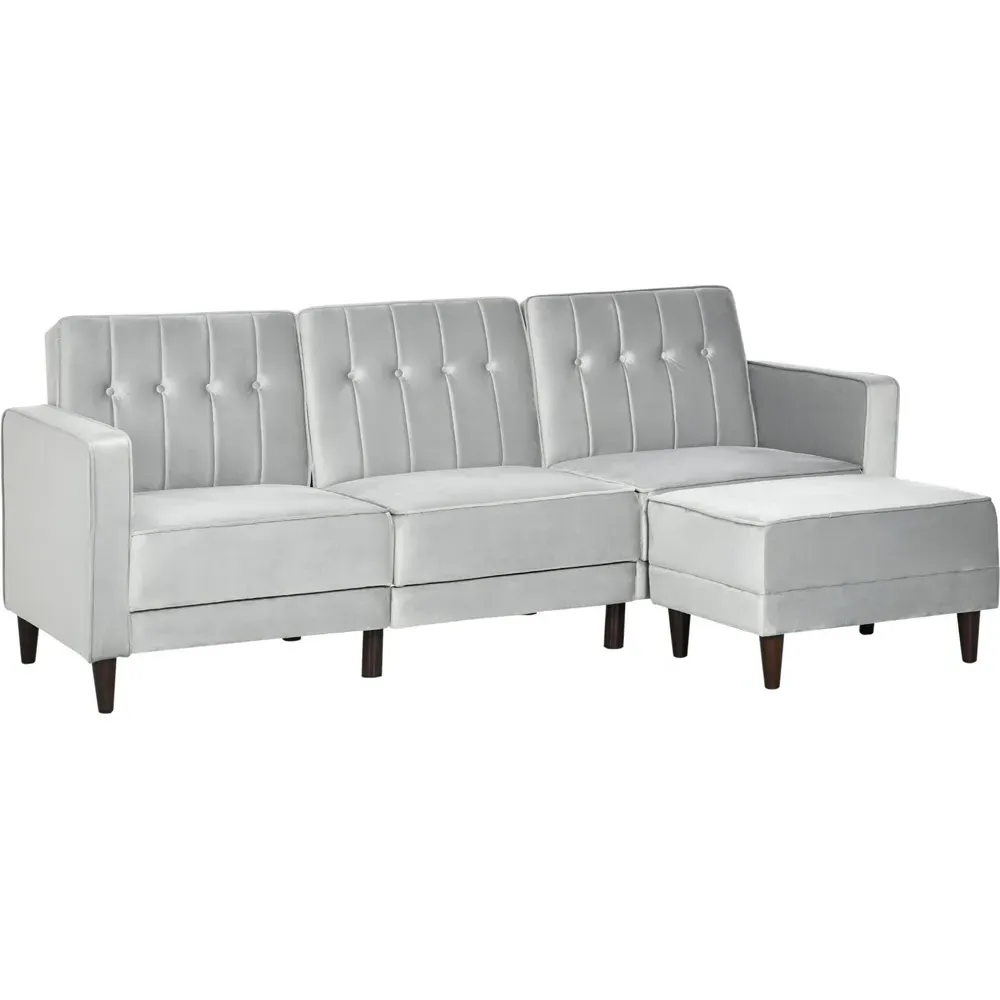 Portland 3-Seater L-Shaped Sofa Bed with Footstool - Grey