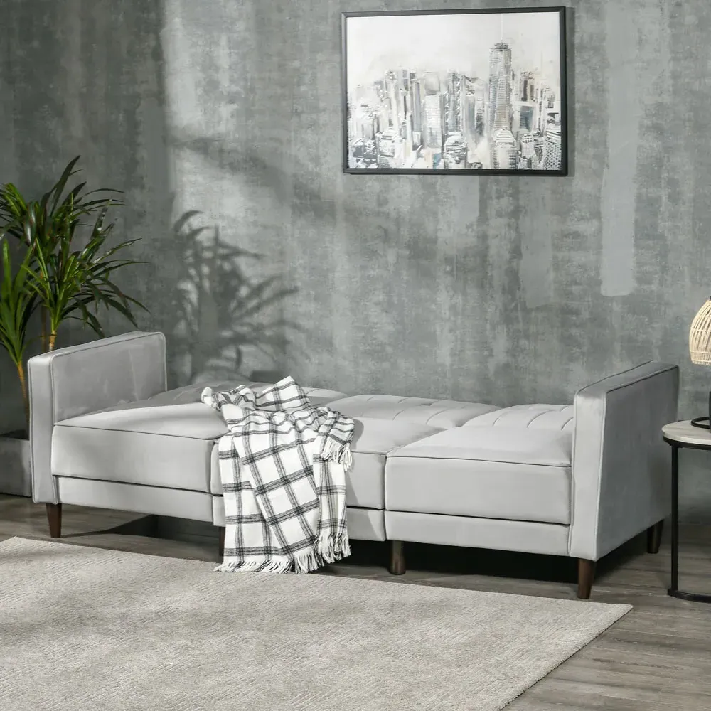 Portland 3-Seater L-Shaped Sofa Bed with Footstool - Grey