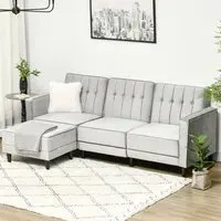 Portland 3-Seater L-Shaped Sofa Bed with Footstool - Grey