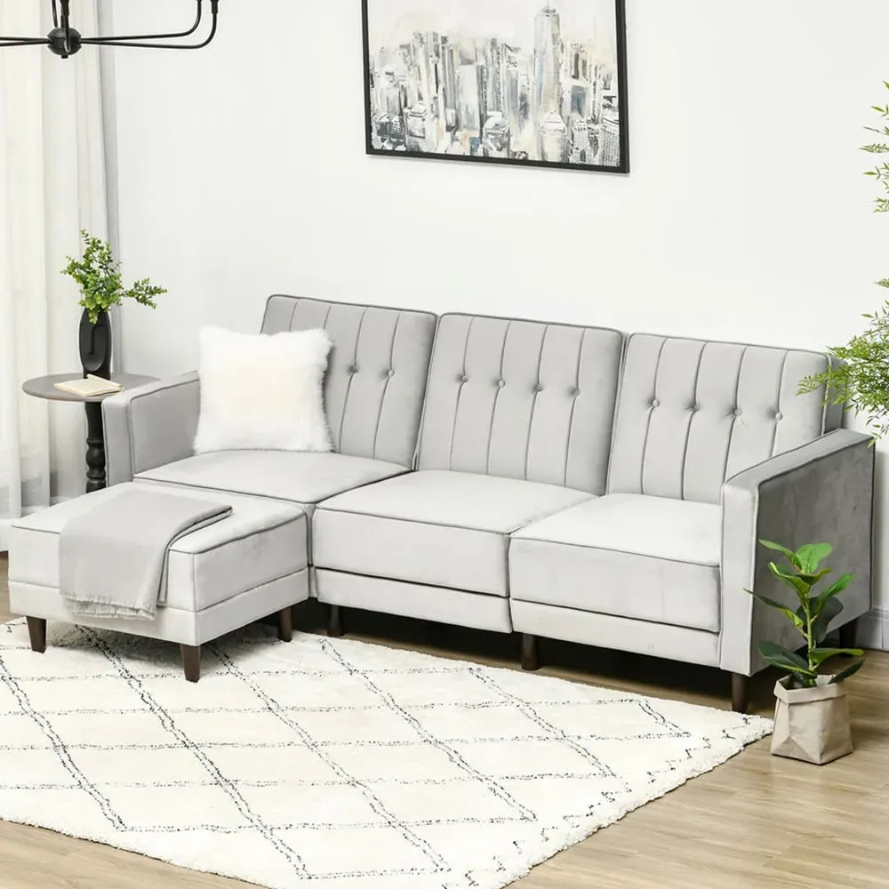 Portland 3-Seater L-Shaped Sofa Bed with Footstool - Grey image