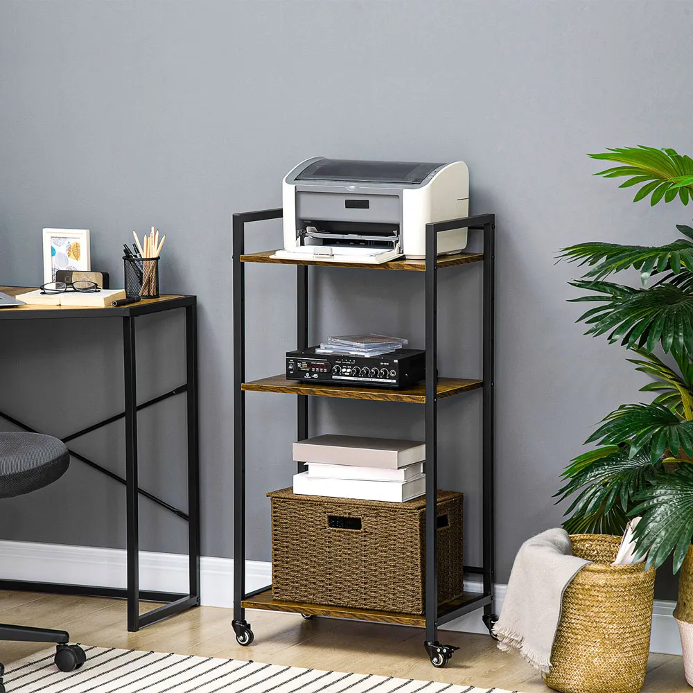 Portland 3-Tier Printer Stand with Wheels - Brown