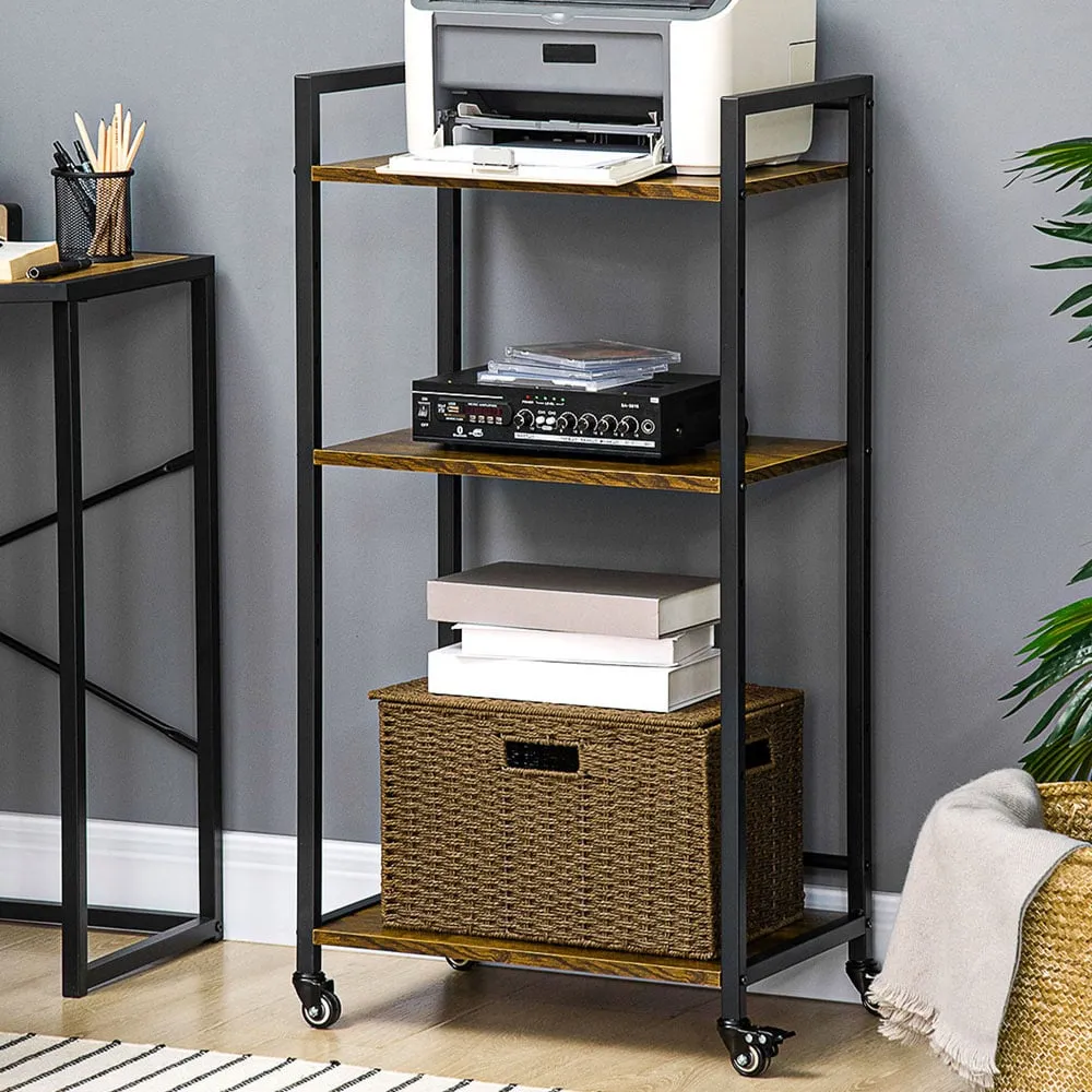 Portland 3-Tier Printer Stand with Wheels - Brown image