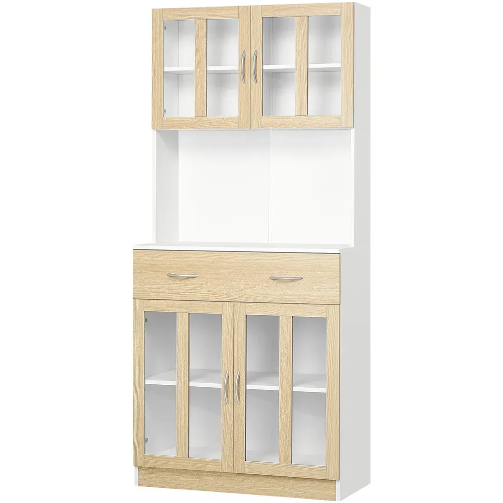 Portland 4 Door Display Cabinet with Drawer - Natural, White