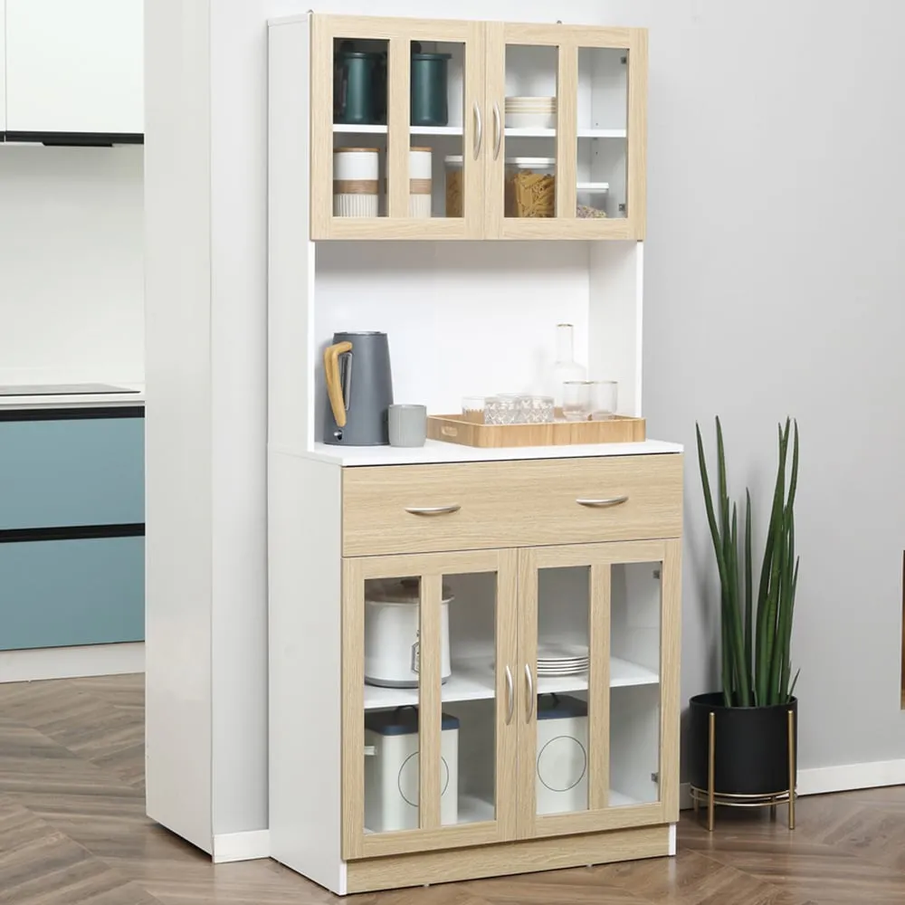 Portland 4 Door Display Cabinet with Drawer - Natural, White image