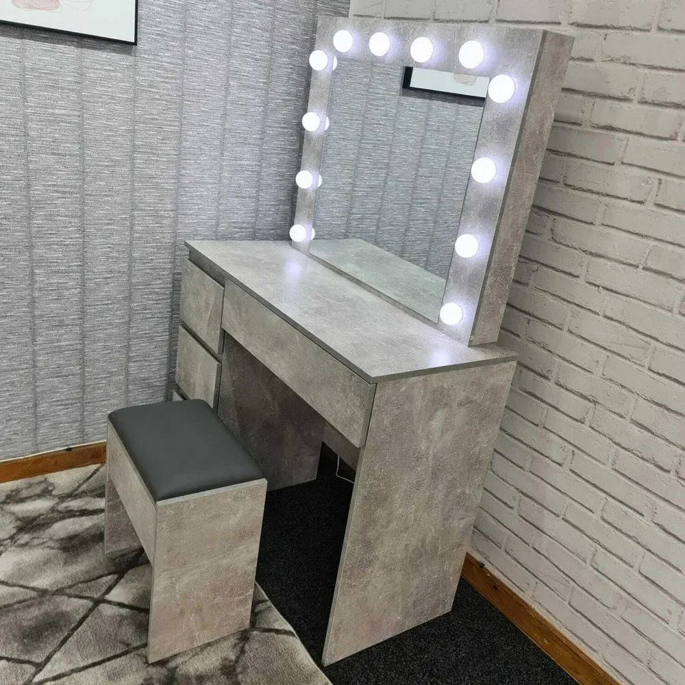 Portland 4 Drawer Dressing Table Set with LED Mirror - Grey