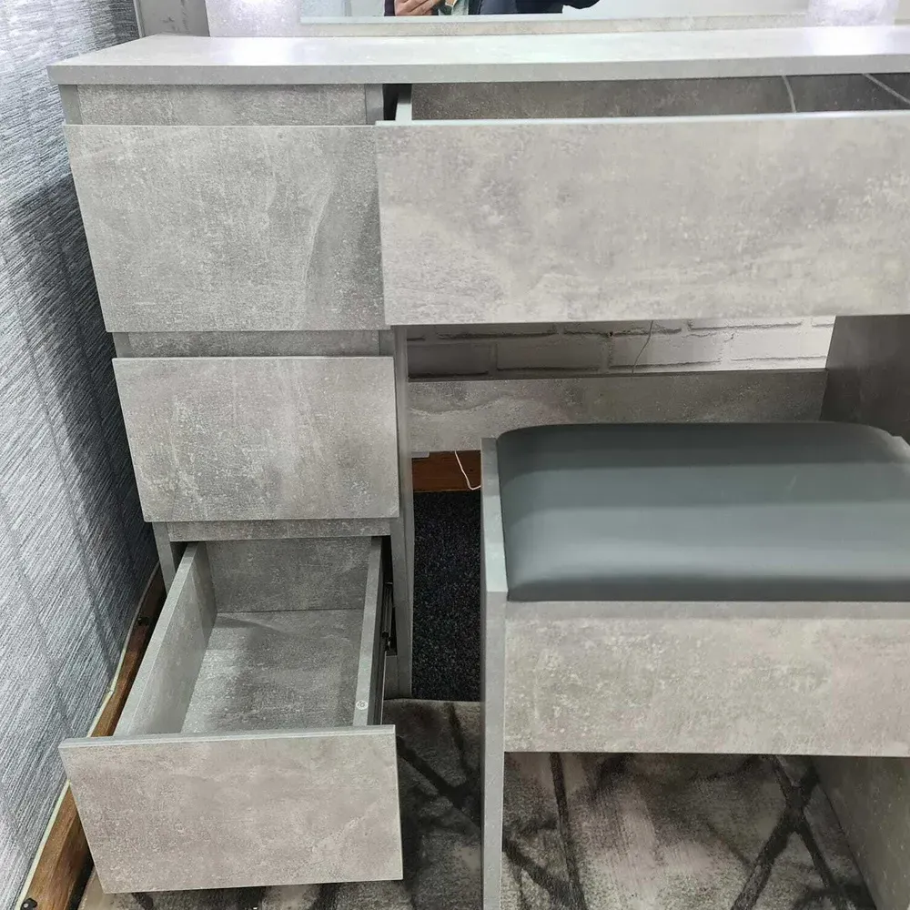 Portland 4 Drawer Dressing Table Set with LED Mirror - Grey